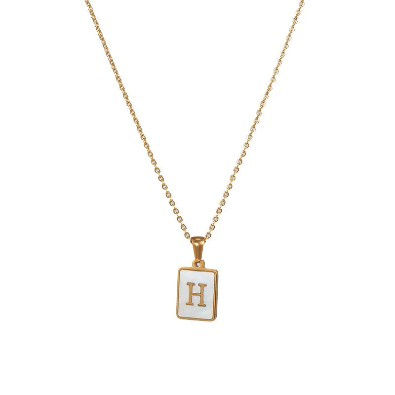 Fritillary Letter Square Pendant Necklace-Gold-Letter H