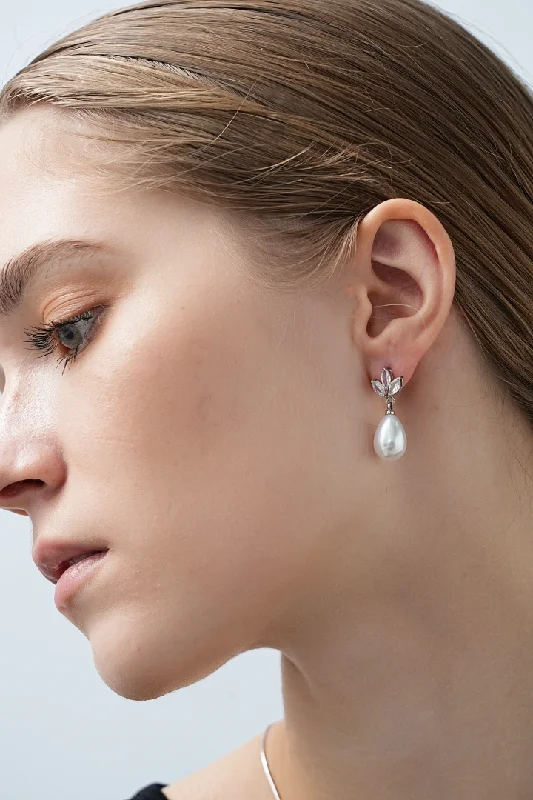 Colorful Hoop Earrings-Silver Dew-Kissed Leaf Earrings