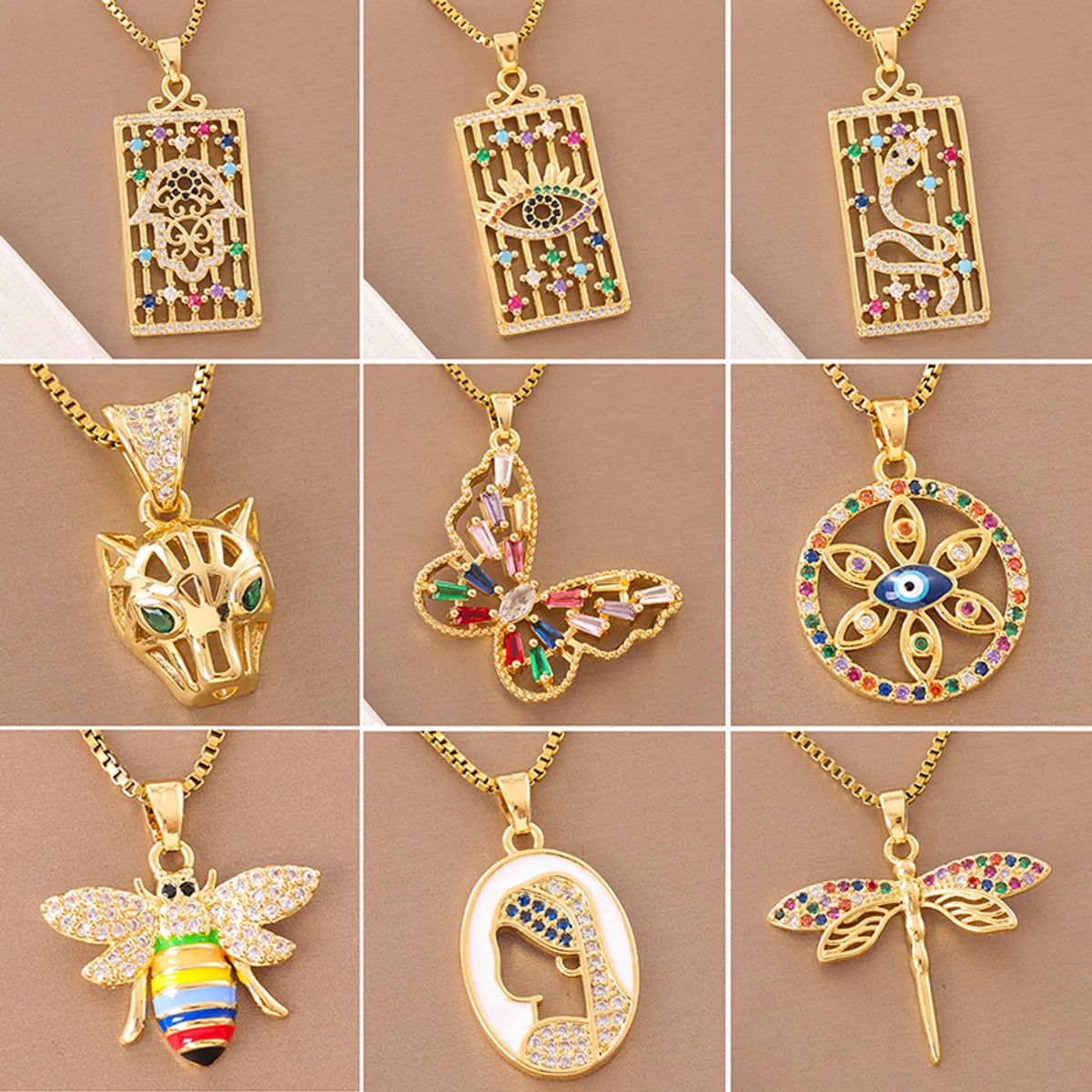 Custom Picture Necklaces-Retro Lady Roman Style Snake Bee Butterfly Stainless Steel Titanium Steel Enamel Plating Inlay Zircon 18k Gold Plated Pendant Necklace