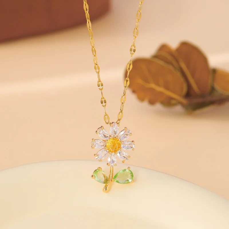 Natural Stone Necklaces-Minimalist Flower Stainless Steel Electroplating Necklaces