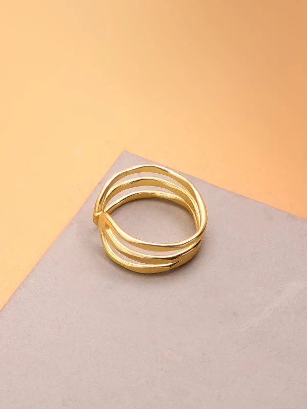 Trendy Rings-3 line Statement Brass Adjustable Ring