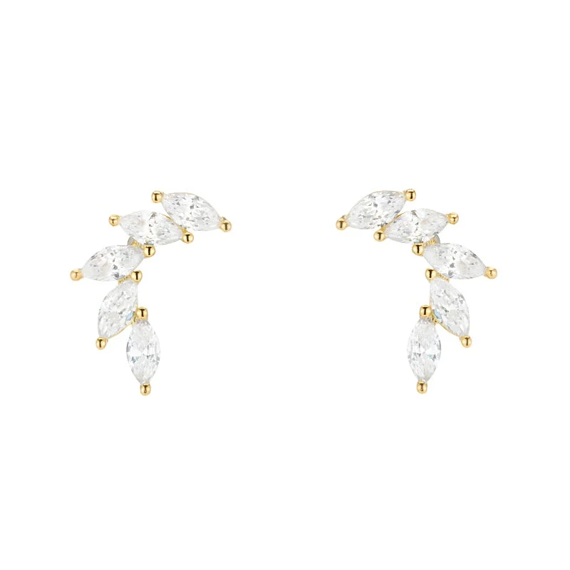 Elegant Earrings-CZ Leaf Ear Crawler Earrings