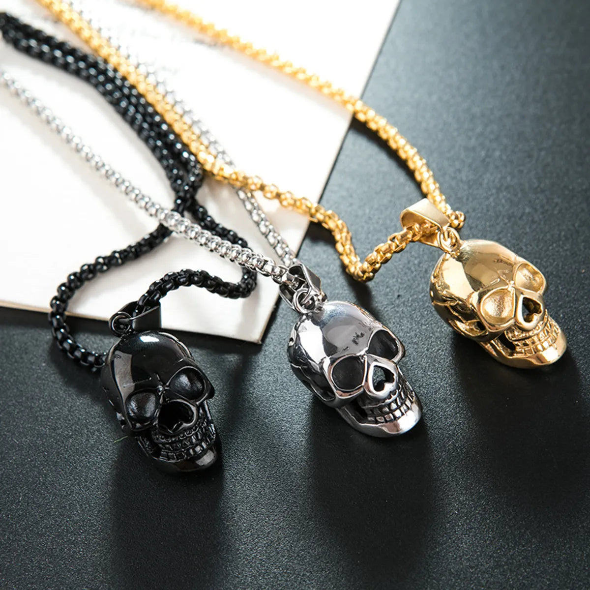 Quote Necklaces-Punk Cool Style Skull Alloy Polishing Plating Men'S Pendant Necklace Long Necklace