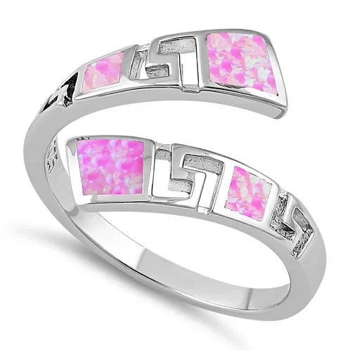 Elegant Diamond Rings-Sterling Silver Unique Pattern Pink Lab Opal Ring