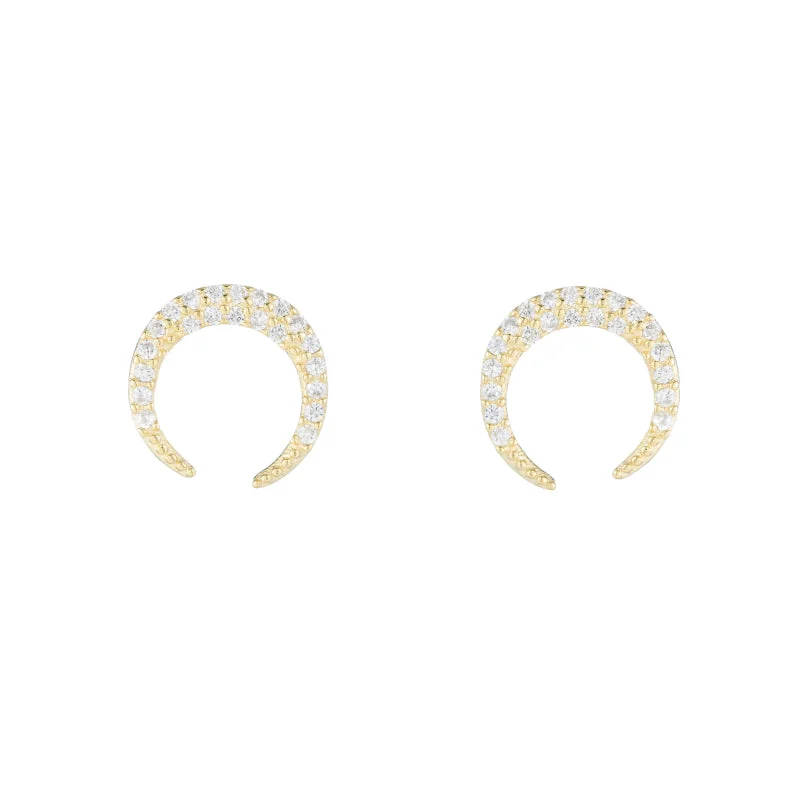 Vintage Earrings-Melrose Pavé CZ Crescent Earrings