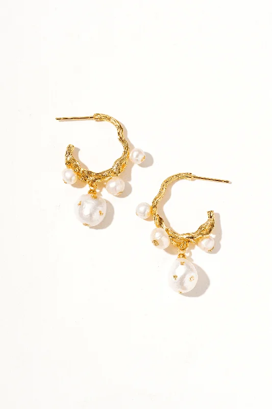 Gold Stud Earrings-Evanya 18k Gold Huggie Pearl Earrings