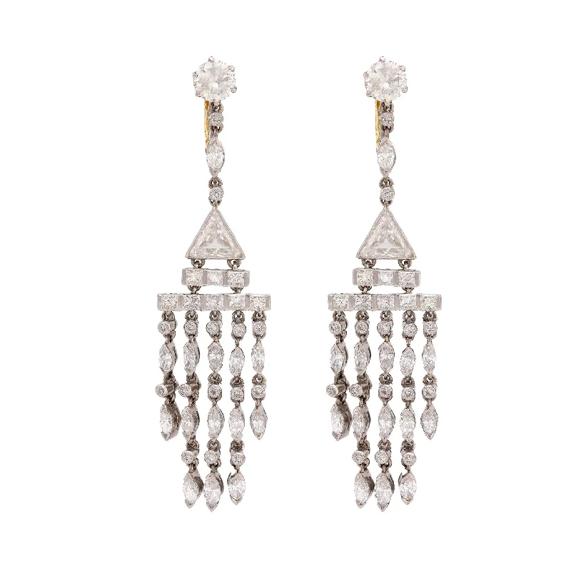 Small Earrings-Art Deco inspired 6 carat total weight diamond platinum chandelier earrings