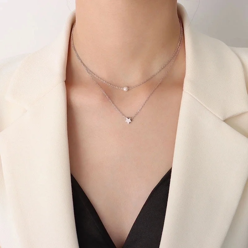 Steel XINGX Imitation Pearl Double-Layer Necklace P001