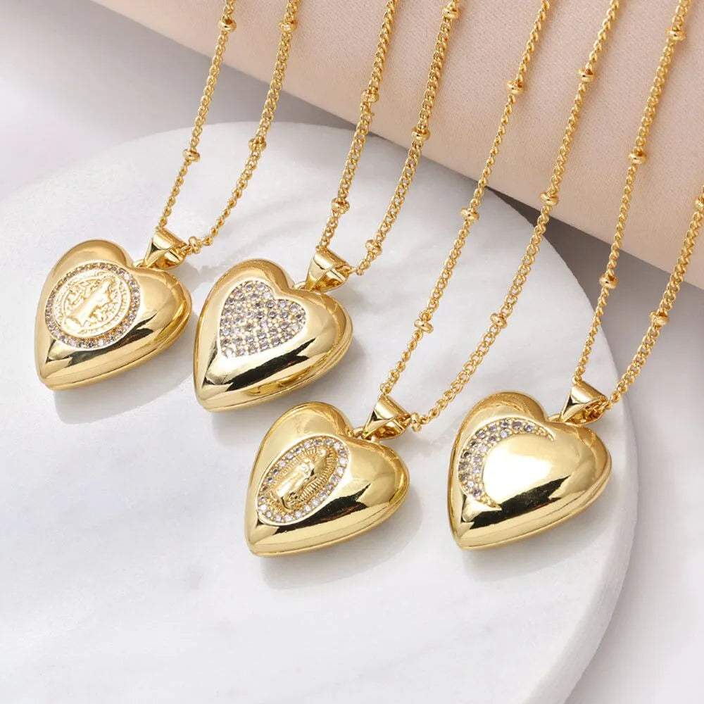 Customizable Necklaces-Copper 18K Gold Plated Elegant Vintage Style Simple Style Plating Inlay Heart Shape Zircon Pendant Necklace