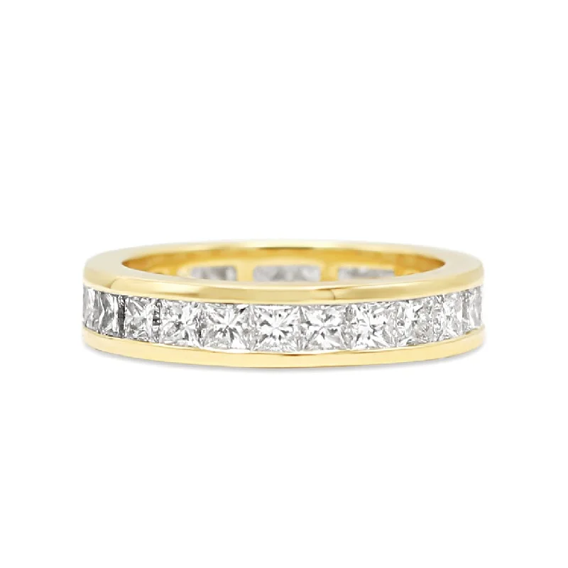 Unique Rings-Full Eternity Ring Princess Cut Diamond - 18ct Yellow Gold