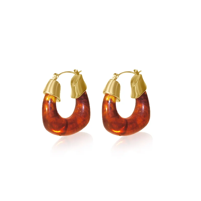 Embellished Earrings-Brown Resin Earrings