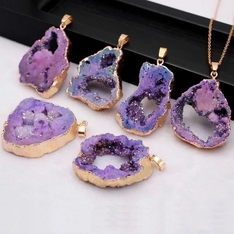 Pendant Necklaces-Retro Irregular Agate Plating Jewelry Accessories