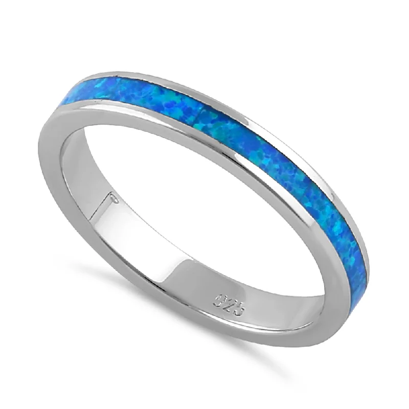 Wedding Ring Bands-Sterling Silver Seamless Lab Opal Ring