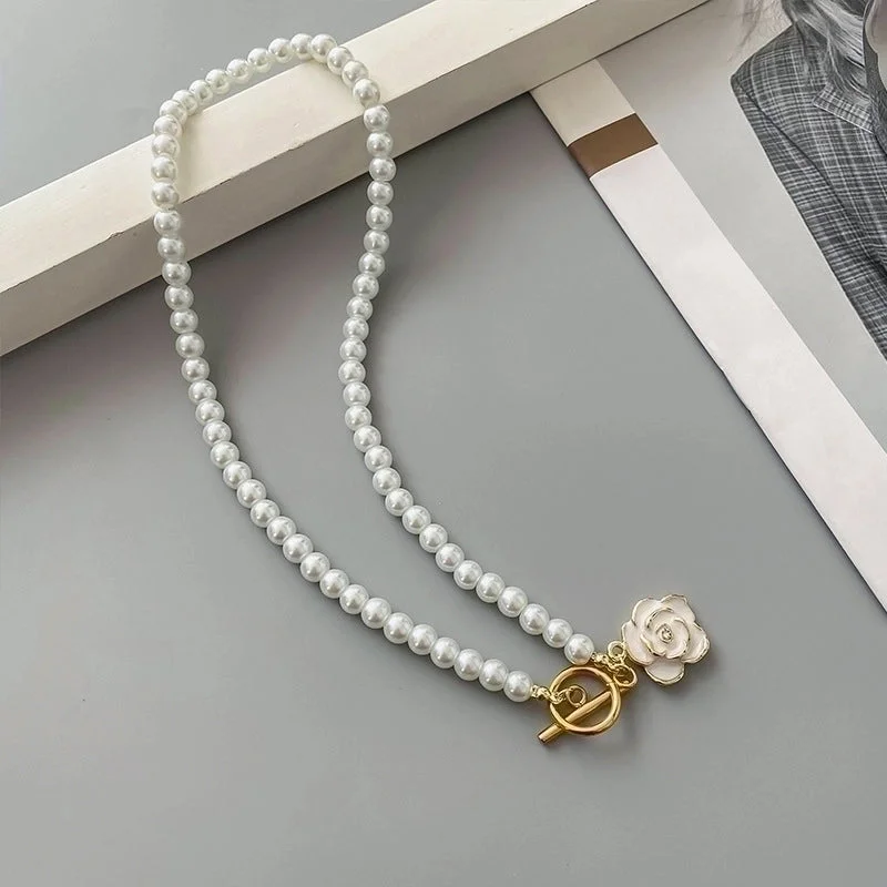 White Camellia Pearl Necklace