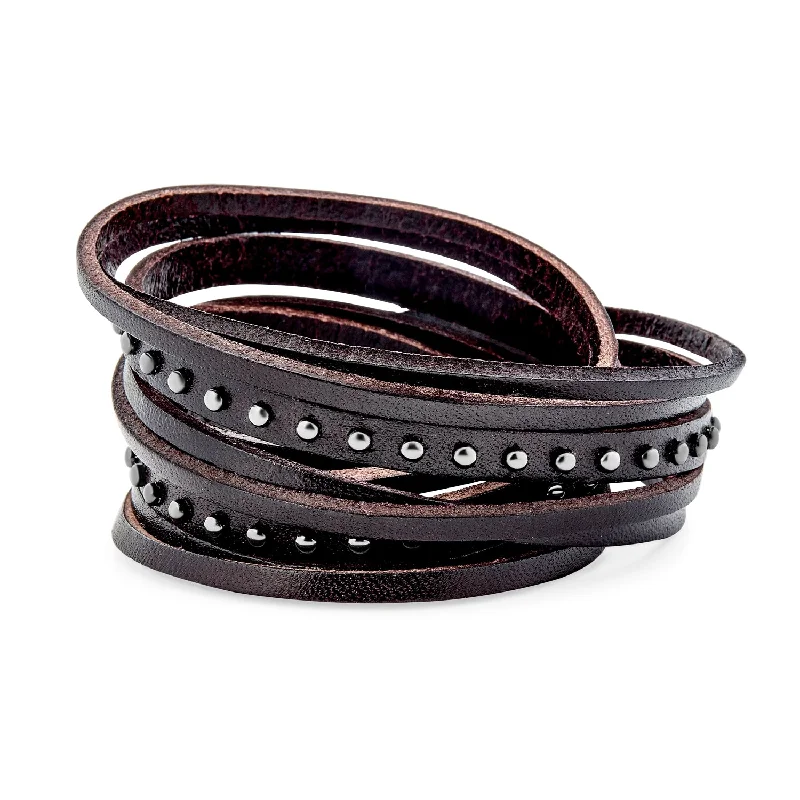 Friendship Bracelets for Women-Hip Hop Punk Rocker Cuff Bracelet Metal Studded Rivets Multi-Layer Leather