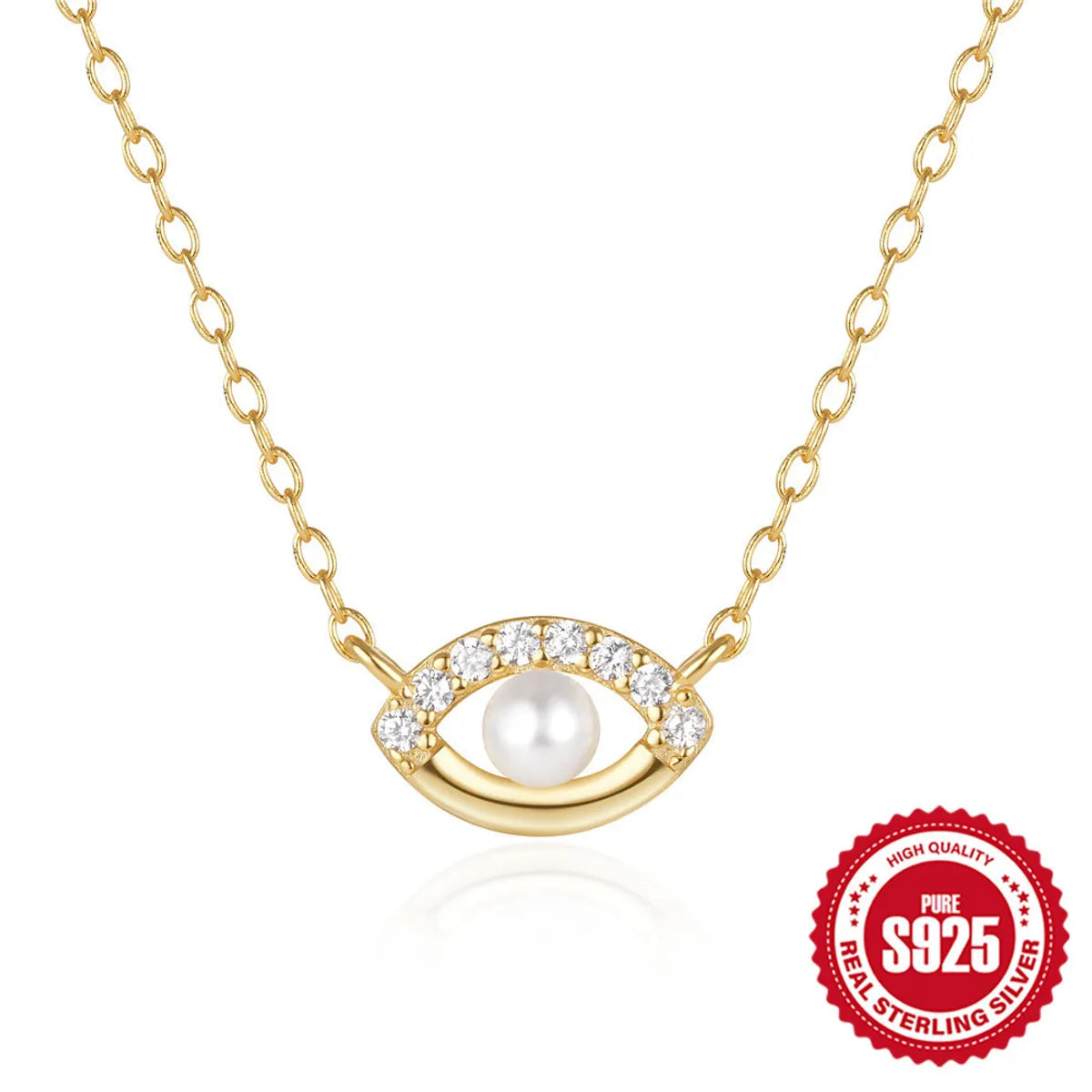 Elegant Necklaces-Sterling Silver Simple Style Eye Plating Inlay Pearl Zircon Necklace