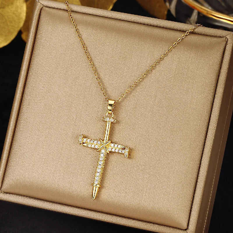 Boho Necklaces-Moderate Luxury Cross Geometric Titanium Steel 18K Gold Plated Necklaces