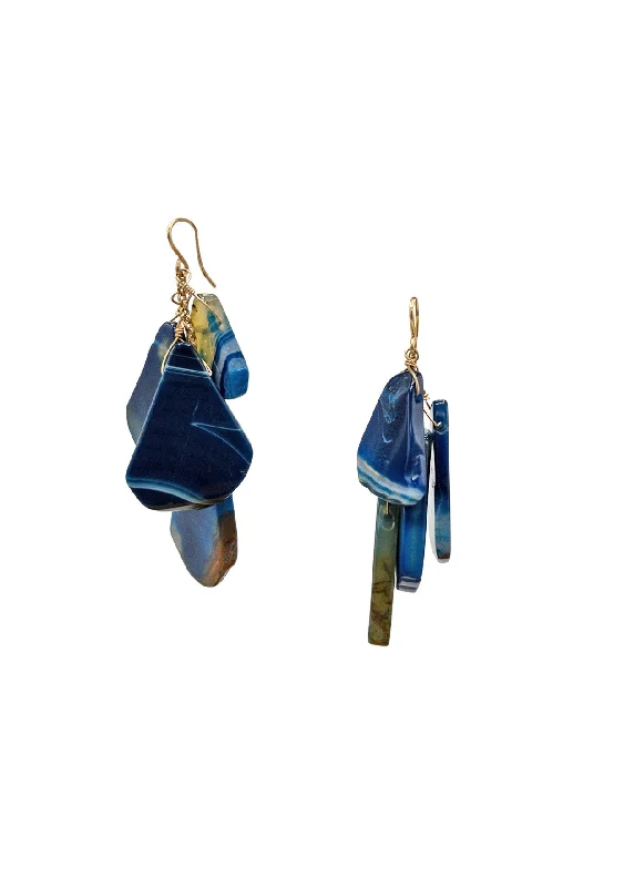 Enamel Earrings-Blue Agate Slab Cluster Earrings