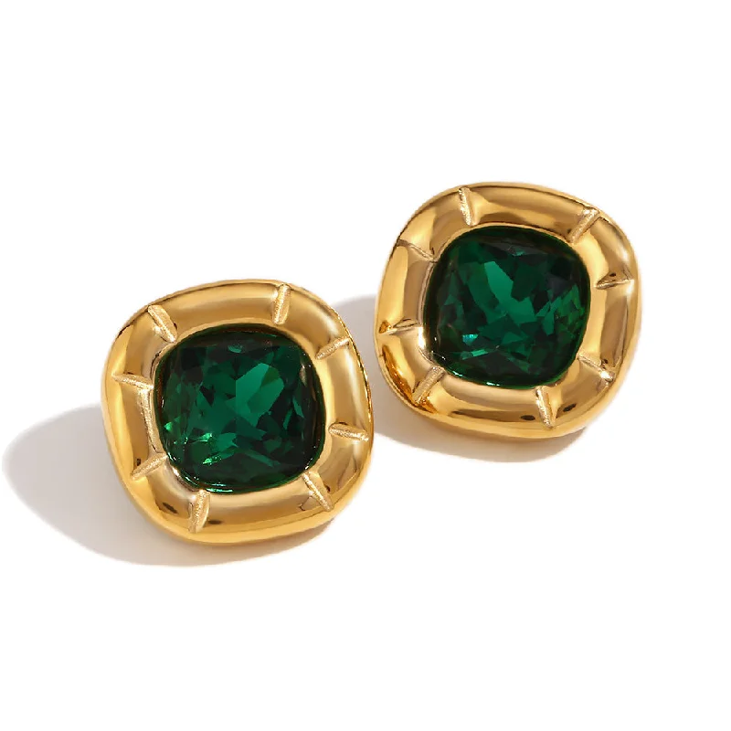 Earrings - Gold - Green Zirconia