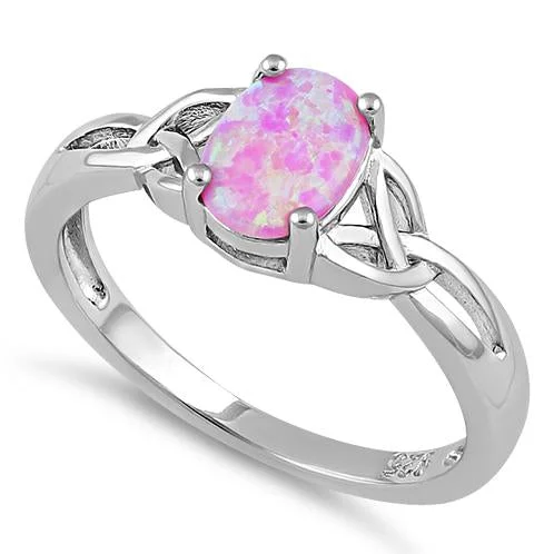 Titanium Rings-Sterling Silver Center Stone Charmed Pink Lab Opal Ring