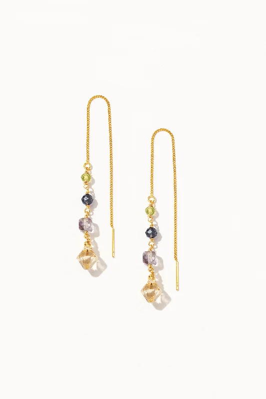 Gold Dangle Earrings-Anisa Gem Mix Threader Earrings