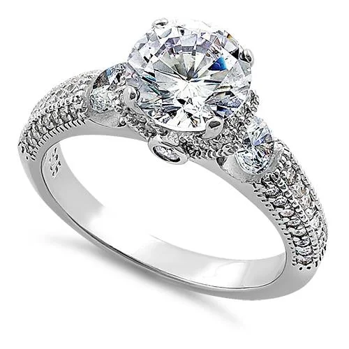 Women’s Promise Rings-Sterling Silver Pristine Round Cut Clear CZ Engagement Ring