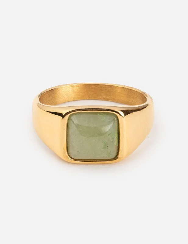 Gold-Plated Rings-Emerald Green Signet Ring