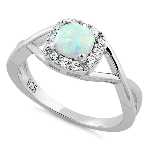 Mixed Stone Rings-Sterling Silver Square White Lab Opal CZ Ring