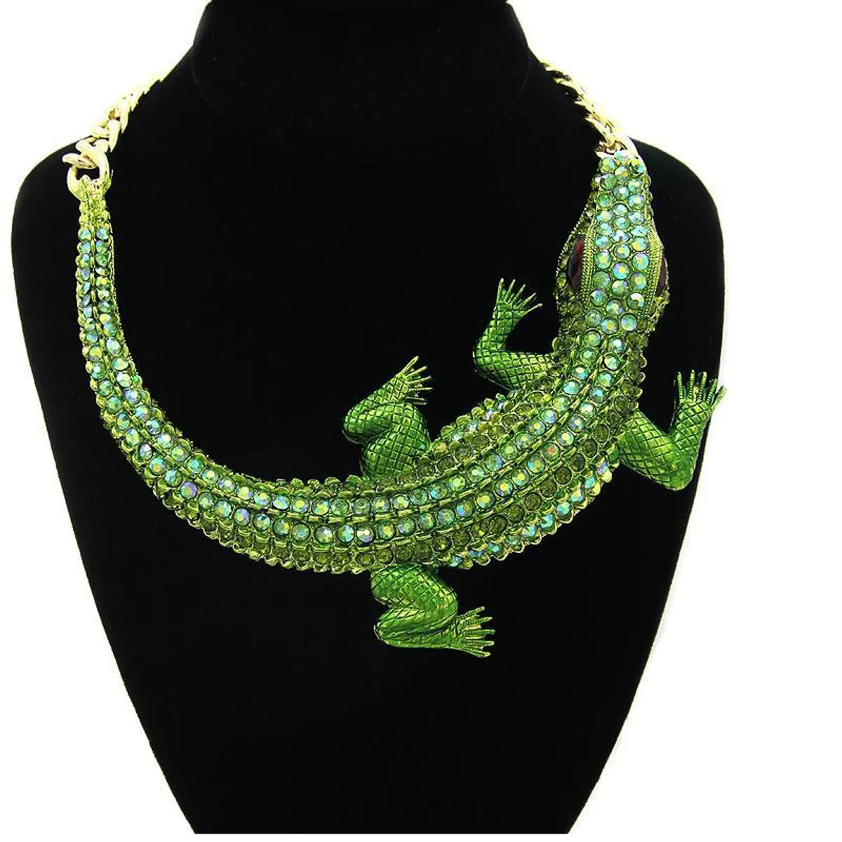 Pearl Necklaces-Halloween Decoration Retro Big Crocodile Shape Diamond-Studded Necklace Wholesale