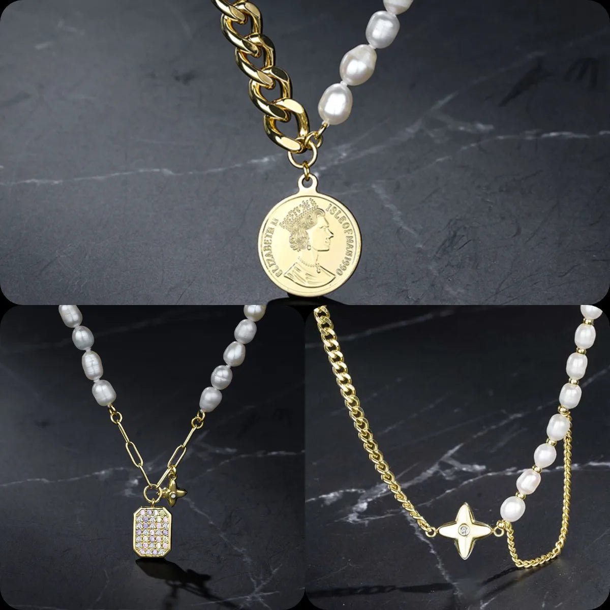 Talisman Necklaces-Ig Style Commute Color Block Alloy Freshwater Pearl Copper Polishing Plating Inlay Zircon Gold Plated Pendant Necklace