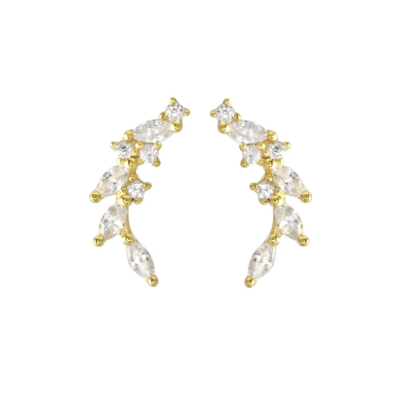 Single Dangle Earrings-Marquise and Round CZ Floral Climber Earrings