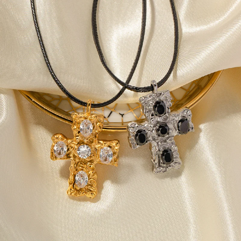 Crystal Pendant Necklaces-IG Style Cross Geometric Stainless Steel 18K Gold Plated Necklaces