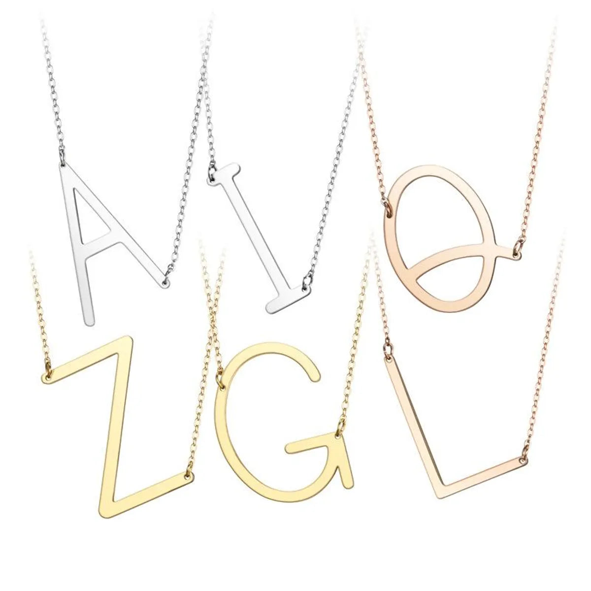 Gemstone Pendant Necklaces-New 26 English Alphabet Titanium Steel Necklace Nhtp143476