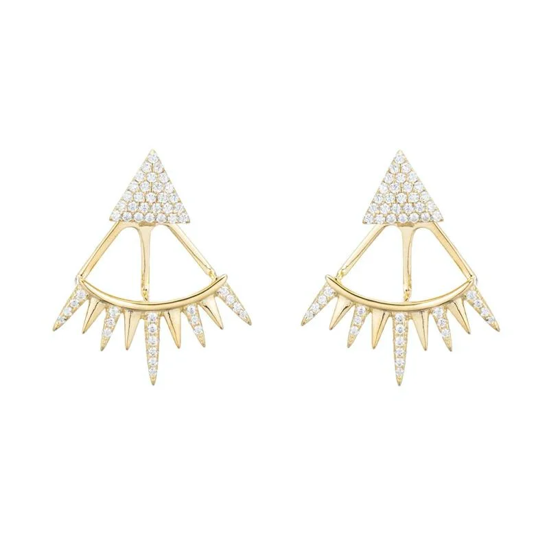 Fashion Earrings-CZ Triangle Spike Ear Jackets