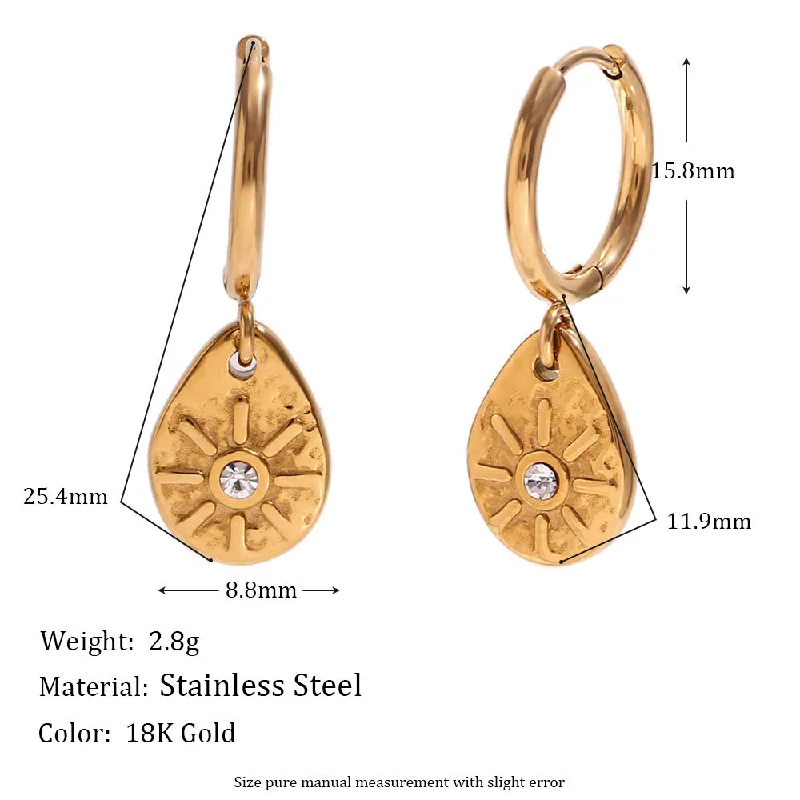 Sun Dot Diamond Water Drop Pendant Earrings - Gold - White Diamond