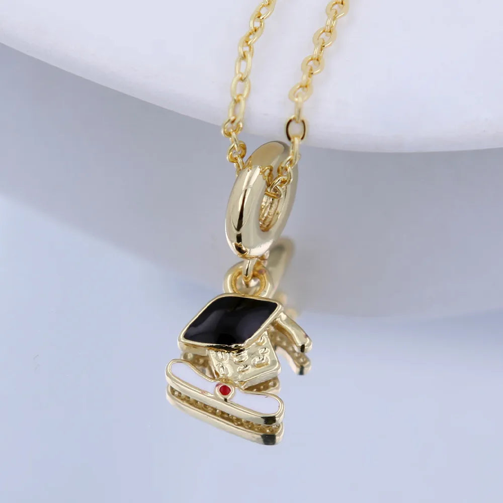 Affordable Gold Necklaces-Copper 18K Gold Plated Epoxy Doctoral Cap Pendant Necklace