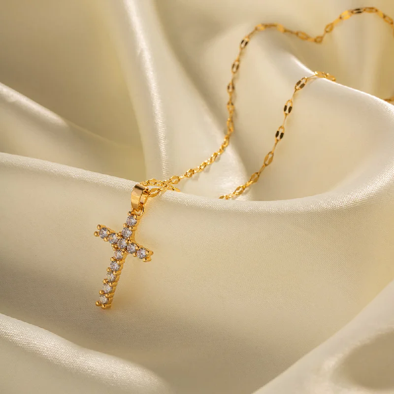 Wedding Necklaces-1 Piece Ins Style Cross Stainless Steel Plating Inlay Zircon Pendant Necklace