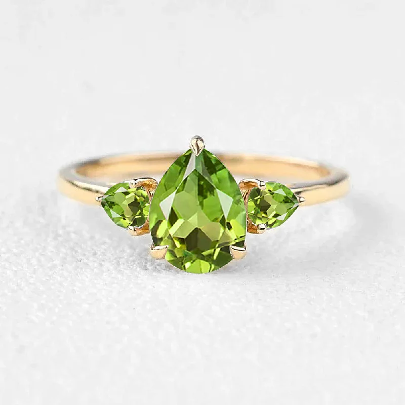 Custom Nameplate Rings-Pear Peridot Three Stones Engagement Ring