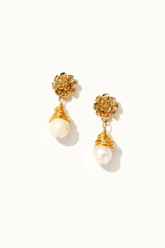 Flower Earrings-Cleo Wrapped Pearl Drop Earrings