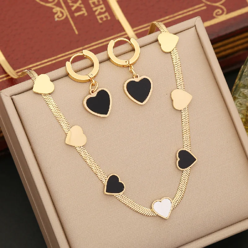 Stainless Steel Necklaces-Fashion Heart Stainless Steel Oil Dripping Necklaces