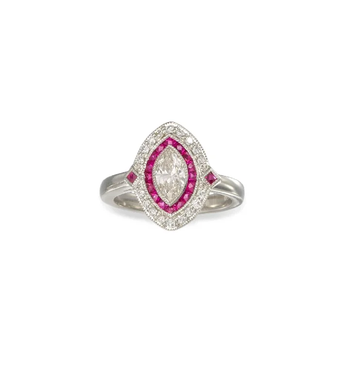 Stackable Rings-Platinum Diamond and Ruby Ring