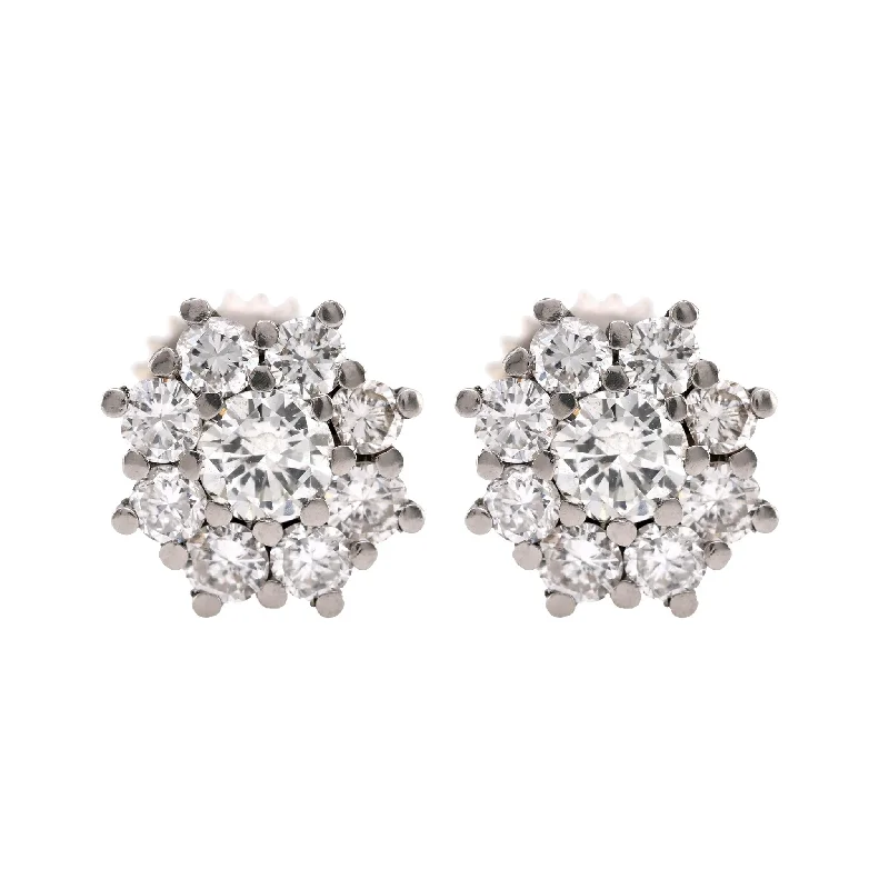 High-End Earrings-Modern Diamond 18K White Gold Cluster Earrings