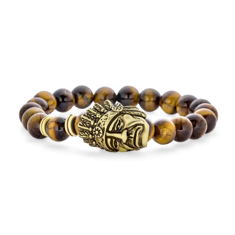 Custom Heart Bracelets-Unisex Howlite Onyx Tiger Eye Gemstone Bead Stretch Bracelet for Men - Unique Design