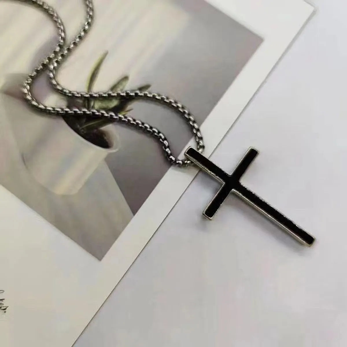 Glossy Black Cross Necklace