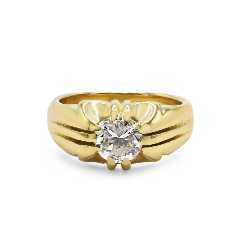 Personalized Gemstone Rings-Solitaire Brilliant Cut Diamond Gypsy Set Ring - 18ct Yellow Gold