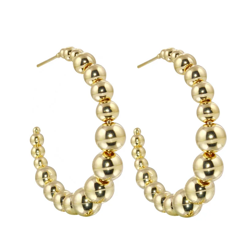 Crystal Earrings-Graduated Bead Hoop Earrings