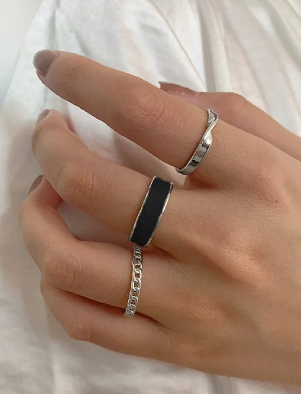 Custom Name Rings-3 Ring Set Silver