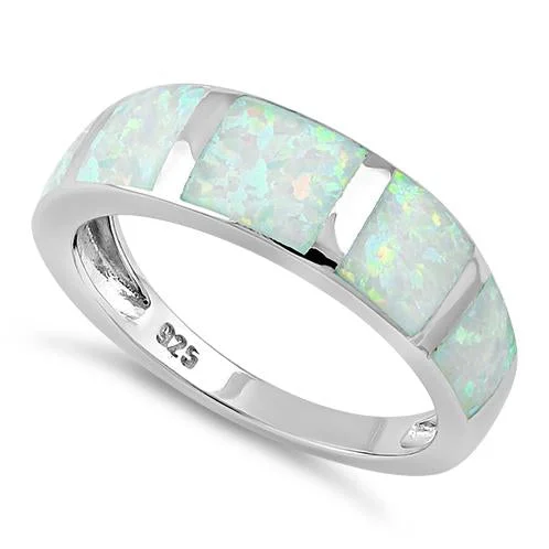 Trendy Gold Rings-Sterling Silver 5 Bar White Lab Opal Ring