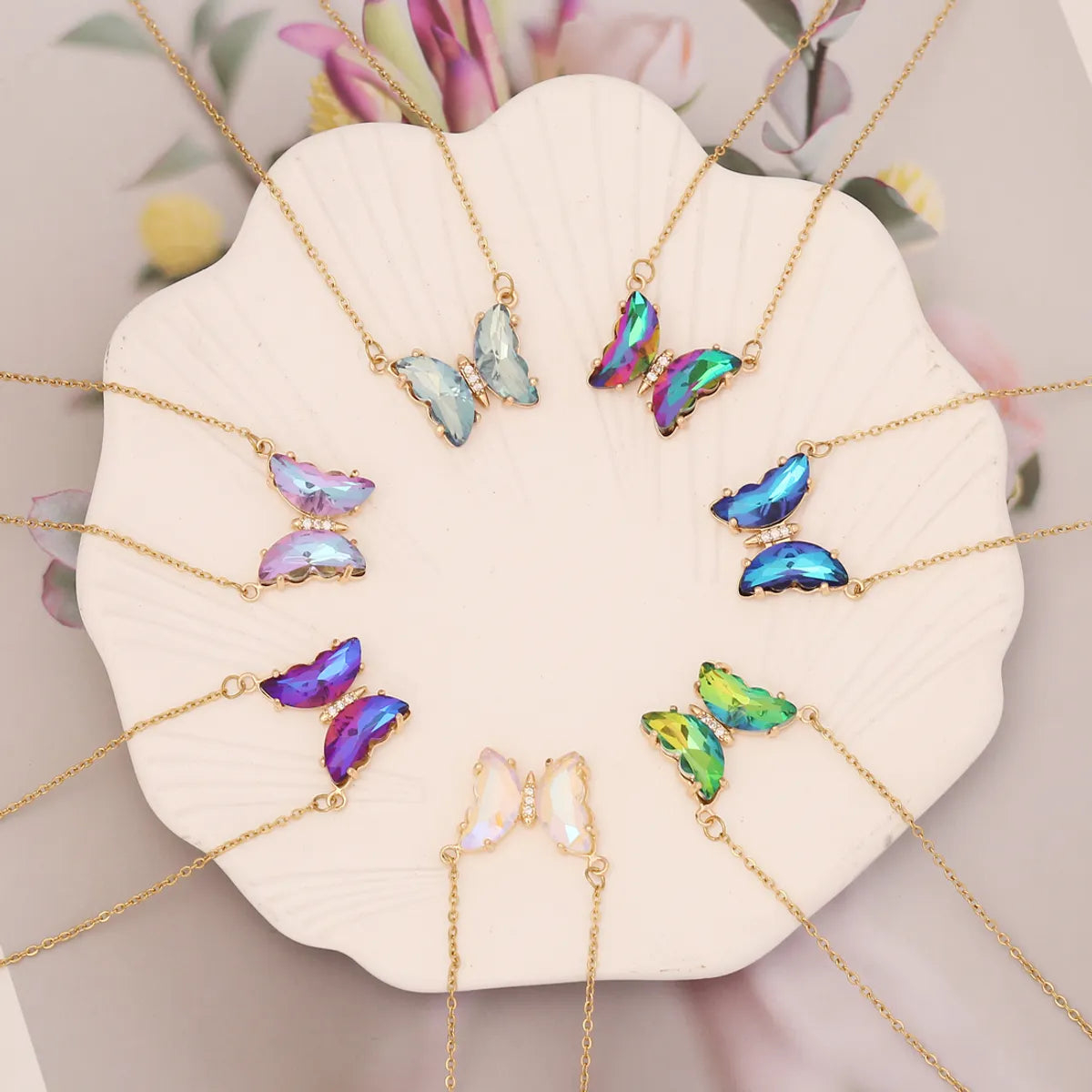 Shiny Necklaces-Elegant Butterfly Stainless Steel Necklace Plating Glass Stainless Steel Necklaces