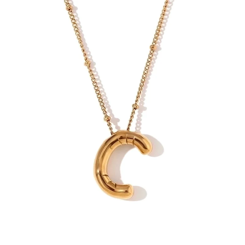 Party Balloon Letter Pendant Necklace-Gold-C